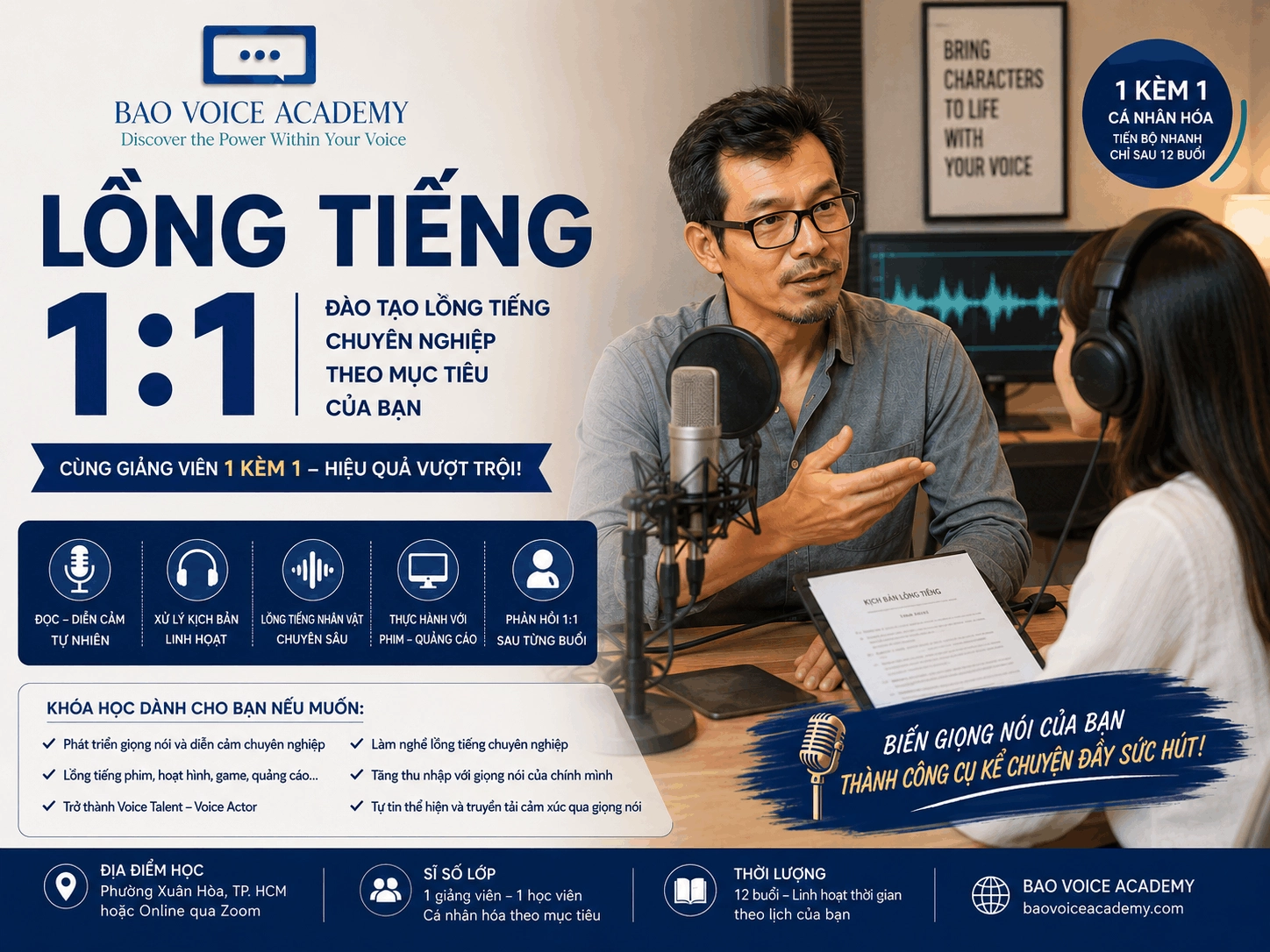Lồng Tiếng 1:1 - Cấp Độ Cơ Bản (12 Buổi)