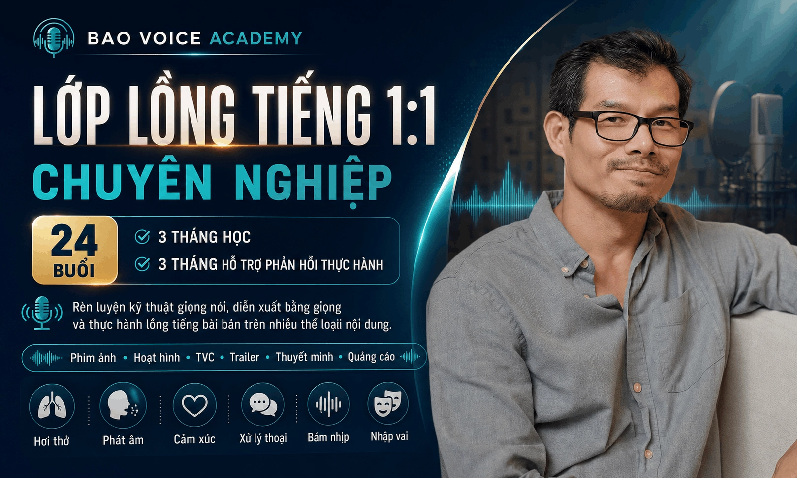 Lồng Tiếng 1:1 Chuyên Nghiệp (24 Buổi)