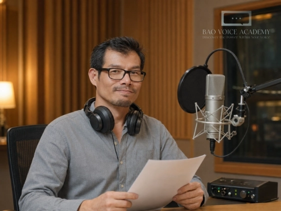 BAO đang thu âm trong phòng thu của BAO Voice Academy